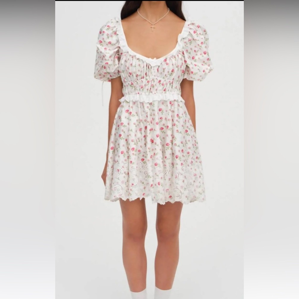 For Love And Lemons Floral Puff Sleeve Mini Dress